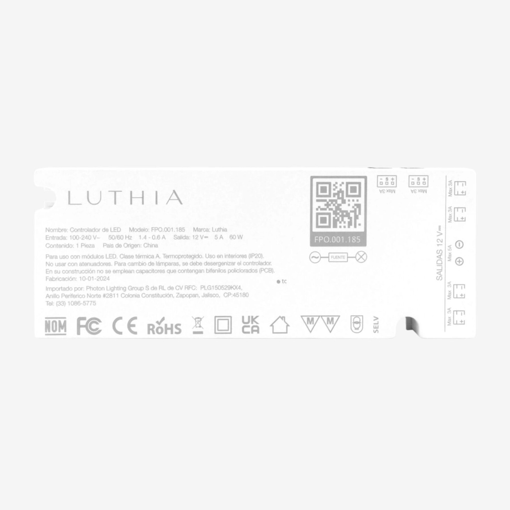 Fuente poder 12v 60w 5A IP20  - Slim | 6xSalida VLT | Compatible con Sensores Alambricos & Inalambricos "Volta" y "Levitt"