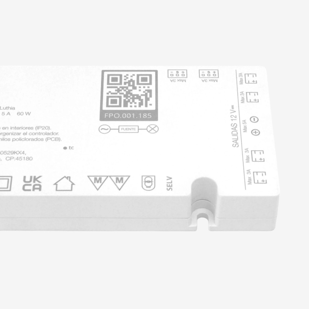 Fuente poder 12v 60w 5A IP20  - Slim | 6xSalida VLT | Compatible con Sensores Alambricos & Inalambricos "Volta" y "Levitt"