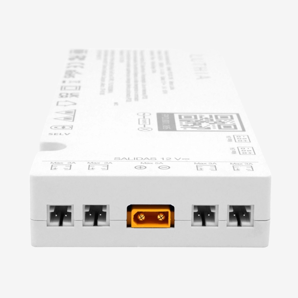 Fuente poder 12v 60w 5A IP20  - Slim | 6xSalida VLT | Compatible con Sensores Alambricos & Inalambricos "Volta" y "Levitt"