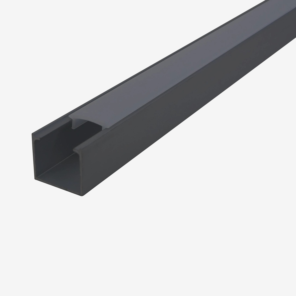 KIT Perfil Aluminio 2mt | Sobrepuesto Ligero | Cuerpo Negro, Difusor Obscuro