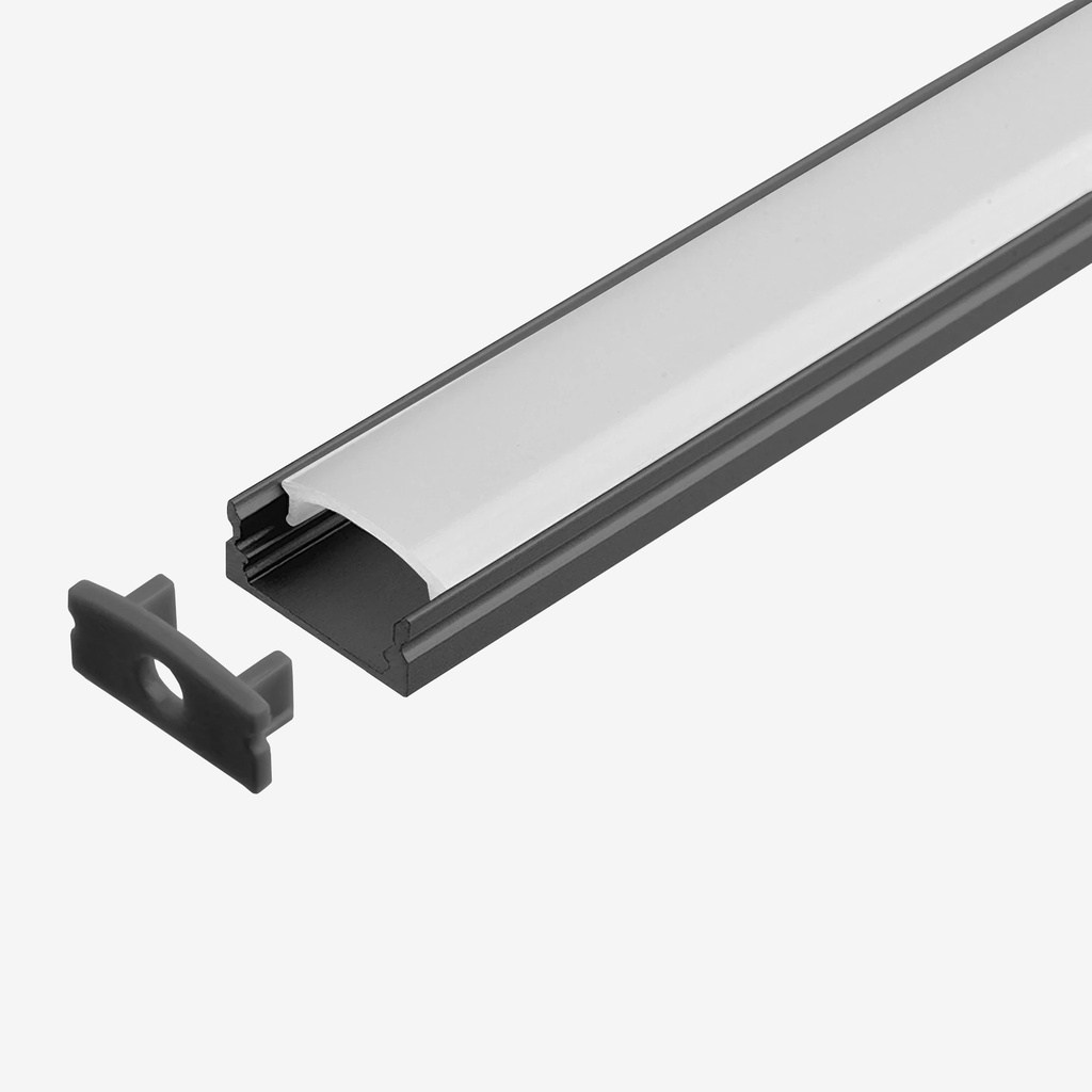 KIT Perfil Aluminio 2mt | Sobrepuesto Compacto| Cuerpo Negro + Difusor Opalino