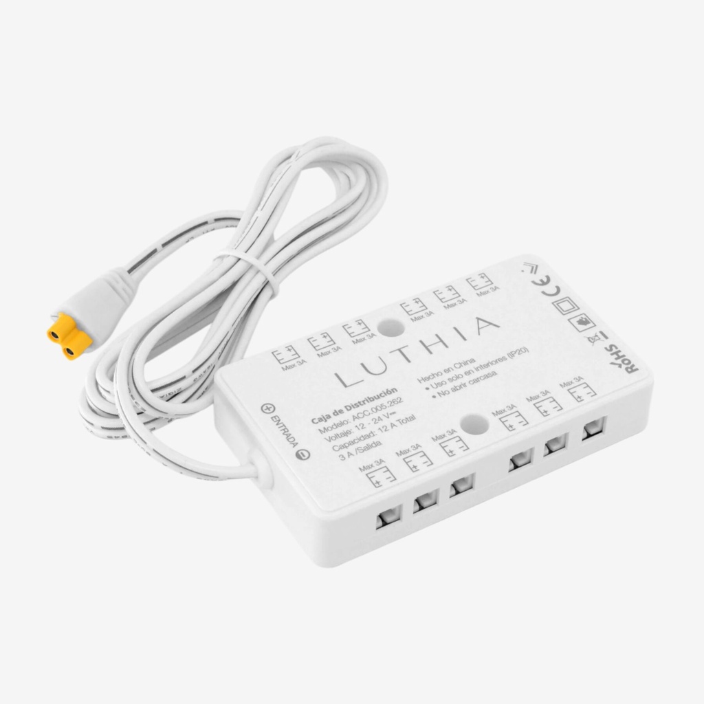 VOLTA | Caja de distribución 12-24V 12.5A | Salida 12xVLT (Hembra) Unicolor 2CH (3A/Salida Max) | Compatible con sensores Alambricos