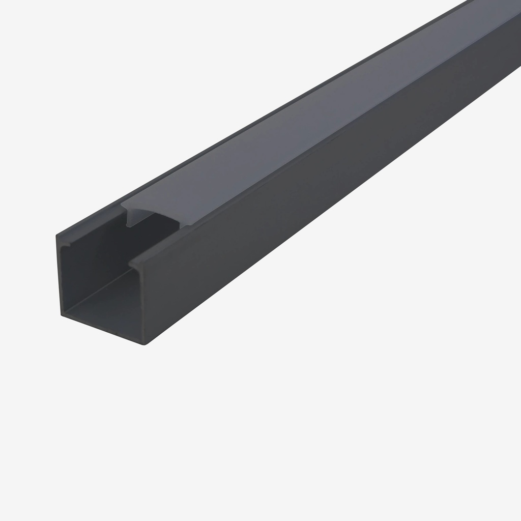 [PAL.041N.010] KIT Perfil Aluminio 1mt | Sobrepuesto Ligero | Cuerpo Negro, Difusor Obscuro