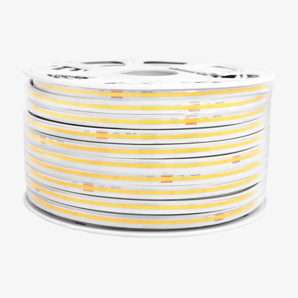 Tira 20m  "Driverless" 120V  | 120 LED/mt COB Blanco Calido 3000K IP65.Exteriores 8w/mt | Corte 50cm