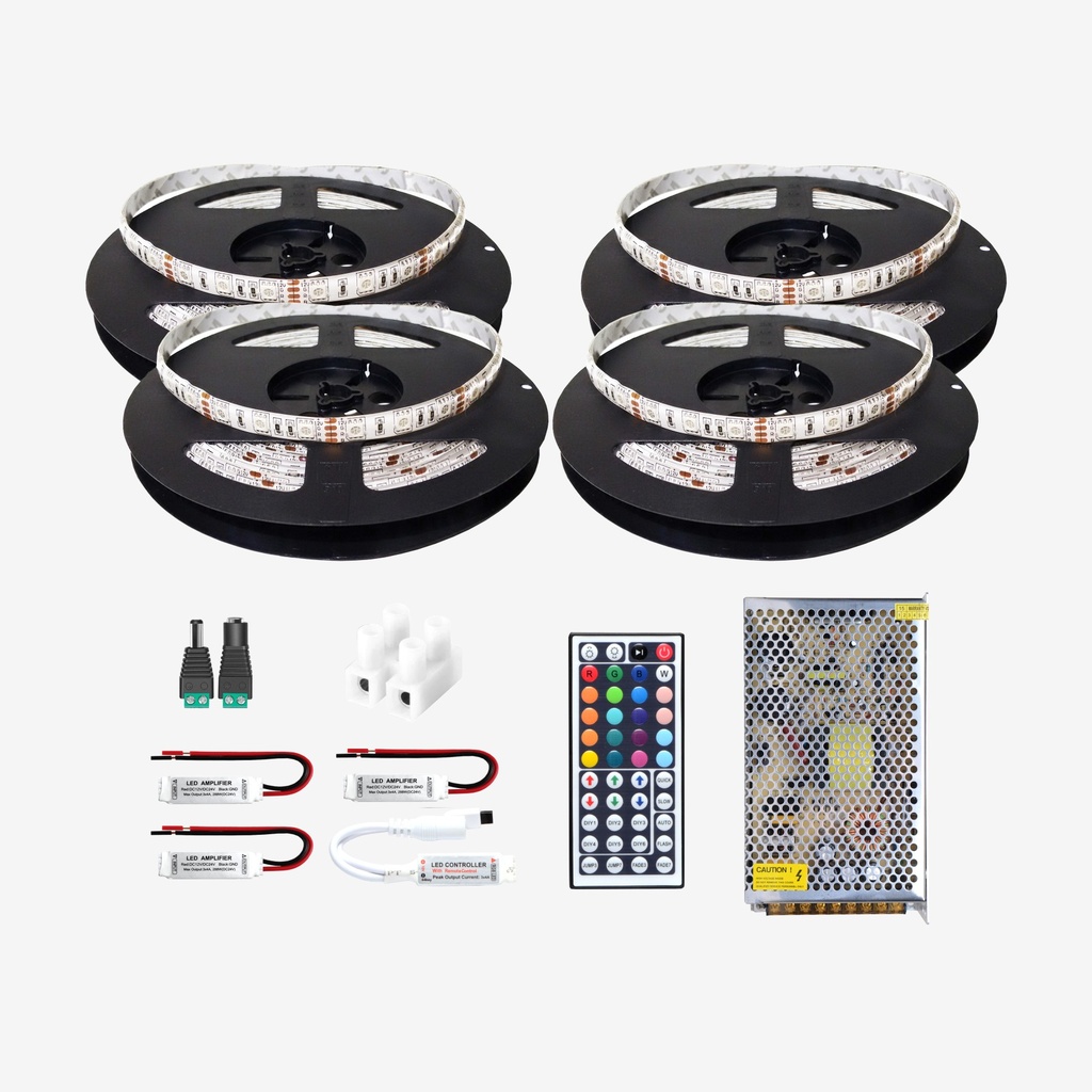 KIT 20 Metros – Tira con 60 LED /mt 5050 RGB Multicolor – Con Recubrimiento IP65 12v 5mt