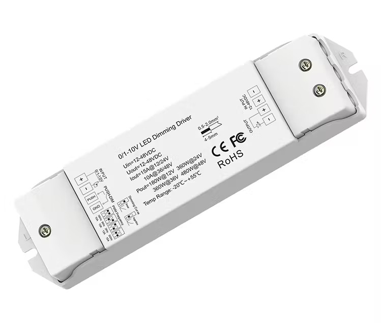 [SCO.071.120] CHROMA | Controlador Atenuador 0-10V→PWM para Tiras LED Bajo Voltaje 12-48V | 1x15A (Salida PWM) – Carcasa Plástica