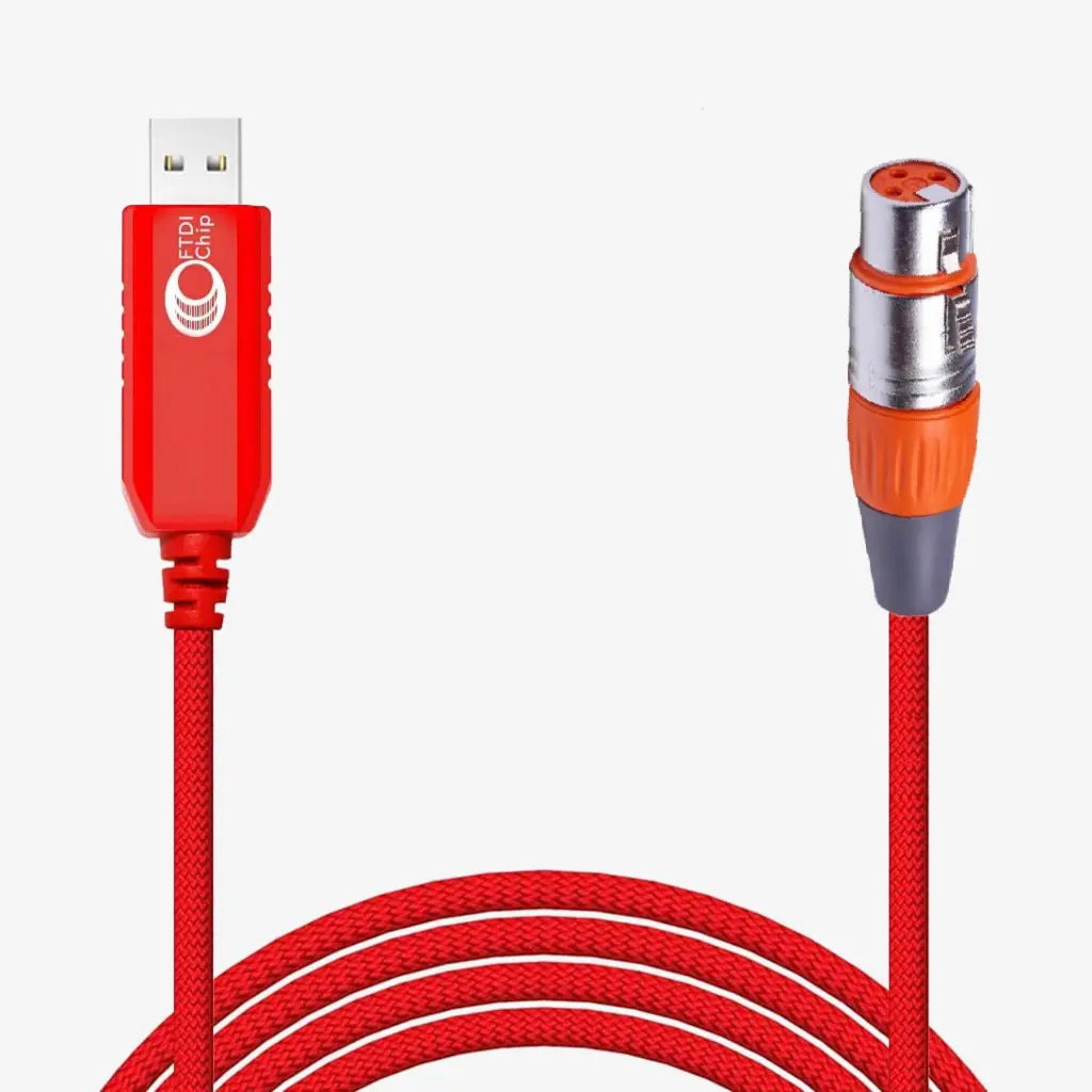 Interfaz USB a DMX 512 Alta Calidad | Cable XLR 3PIN 1.8m | Chip FTDI compatible con Windows, Linux y macOS