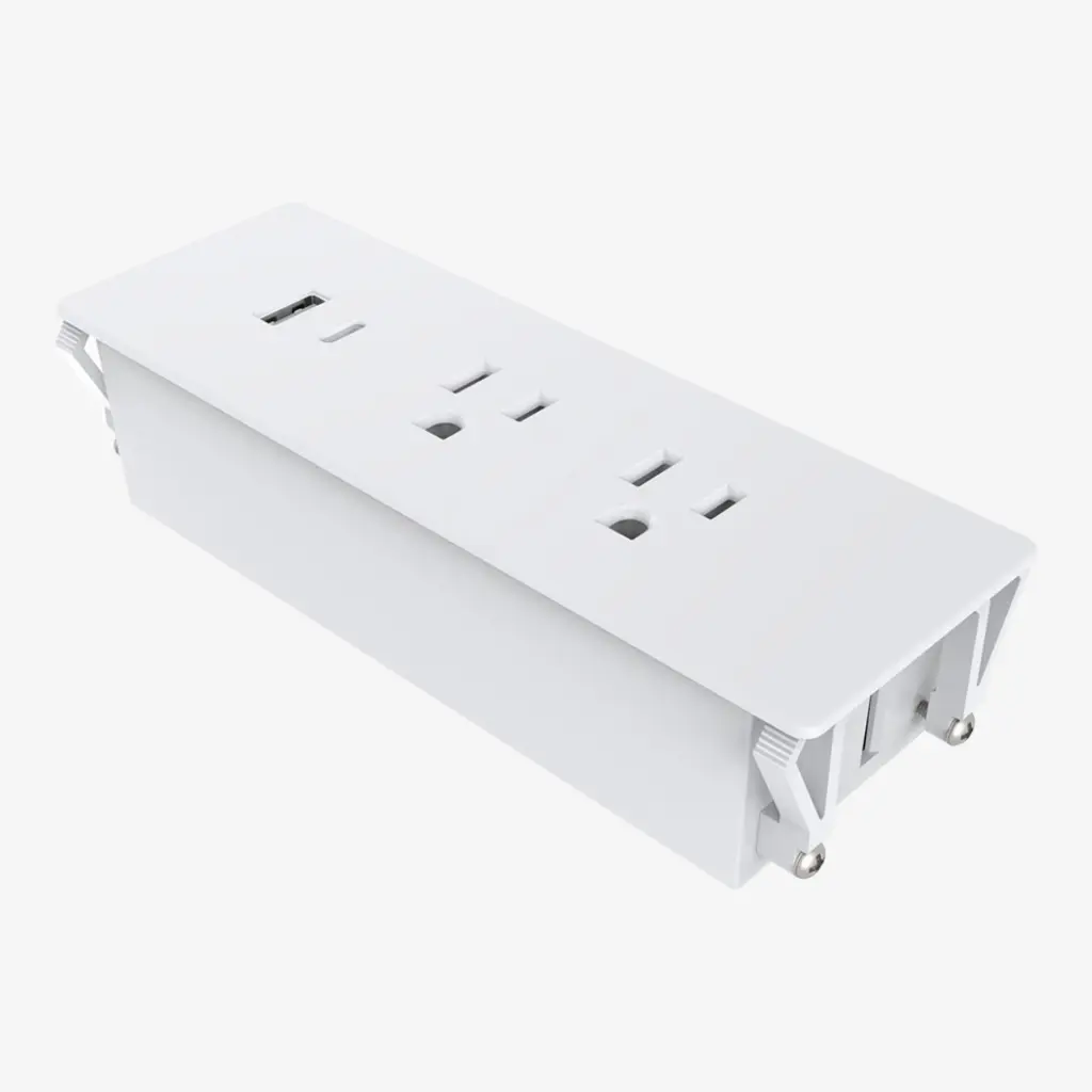 Multicontacto Empotrable Blanco | 3 x 120V 15A | 1xUSB.A + 1xUSB.C 15W | Cable 180cm | Perforacion 150*51mm
