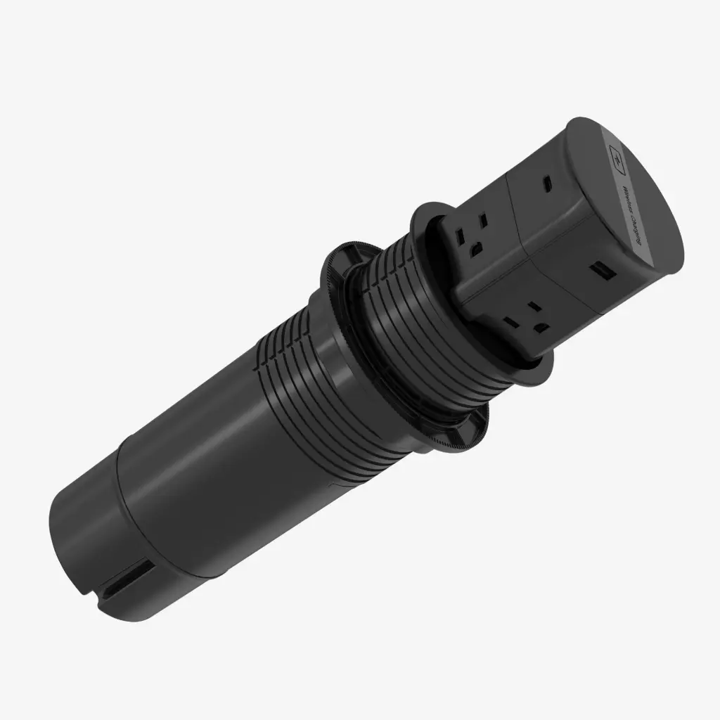 Multicontacto Torre Empotrable PopUp | 4 x 120V 15A | 1xUSB.A + 1xUSB.C (CargaRapida 20W) | Carga Inalambrica 15W | Cable 180cm | Perforación 80mm