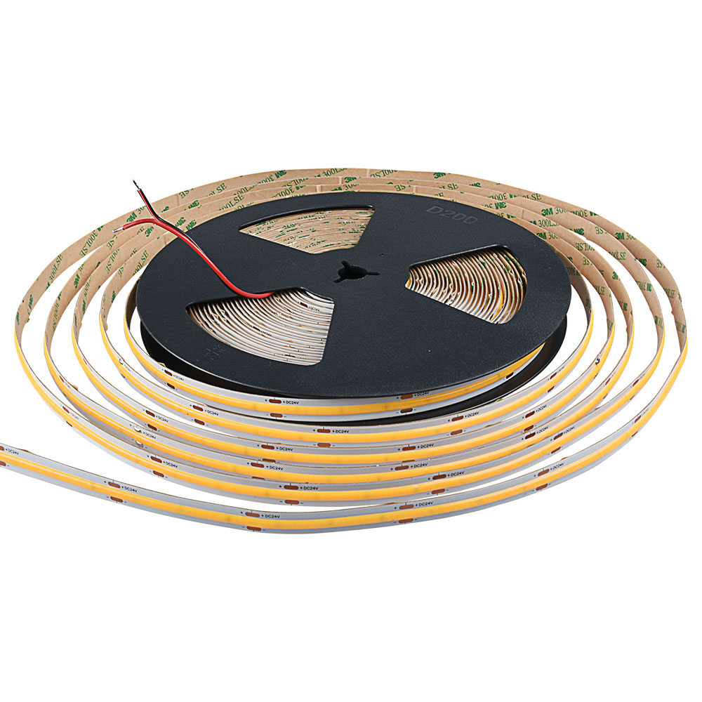 Tira 20m “Corriente Constante” 480 LED/mt COB 24V Blanco Ambar 2700K 5MT IP65.Exteriores 8w/mt PCB:8mm CRI+95