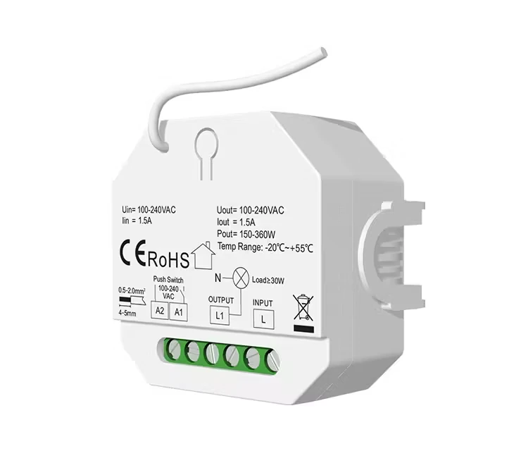 [SCO.072.104] CHROMA | Atenuador Triac | Wifi + RF +Switch | 100-240 Vac, Salida 1x1.5A | Ajuste de Brillo Mínimo | Carcasa Plástica