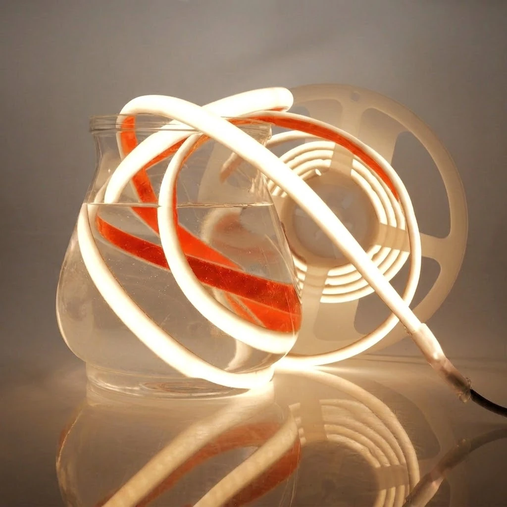 Tira 10m “Corriente Constante” 480 LED/mt COB 24V Blanco Calido 3000K 5MT IP68.Sumergible 10.0w/mt CRI+95 FCB:8mm | Difusor Integrado