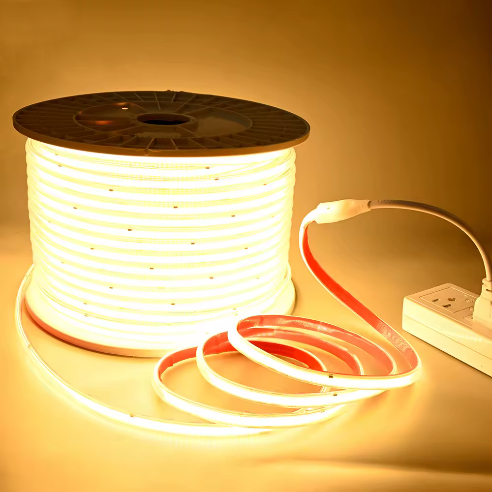 [F] Tira 5m  "Driverless" 120V  | 296 LED/mt COB Blanco Calido 3000K IP65.Exteriores 10w/mt | Corte 12.5cm FCB:8mm