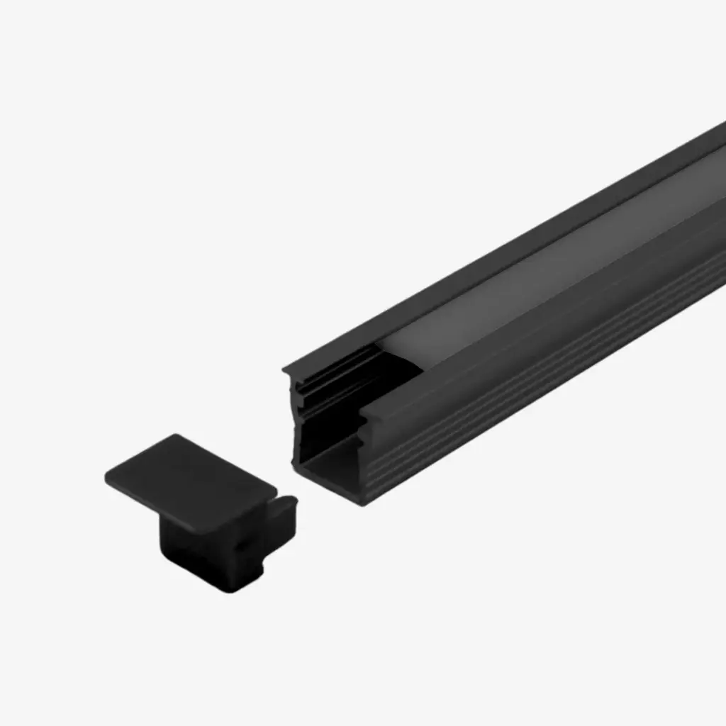 KIT Perfil Aluminio 2mt | SuperCompacto | Cuerpo Negro, Difusor Obscuro a presión