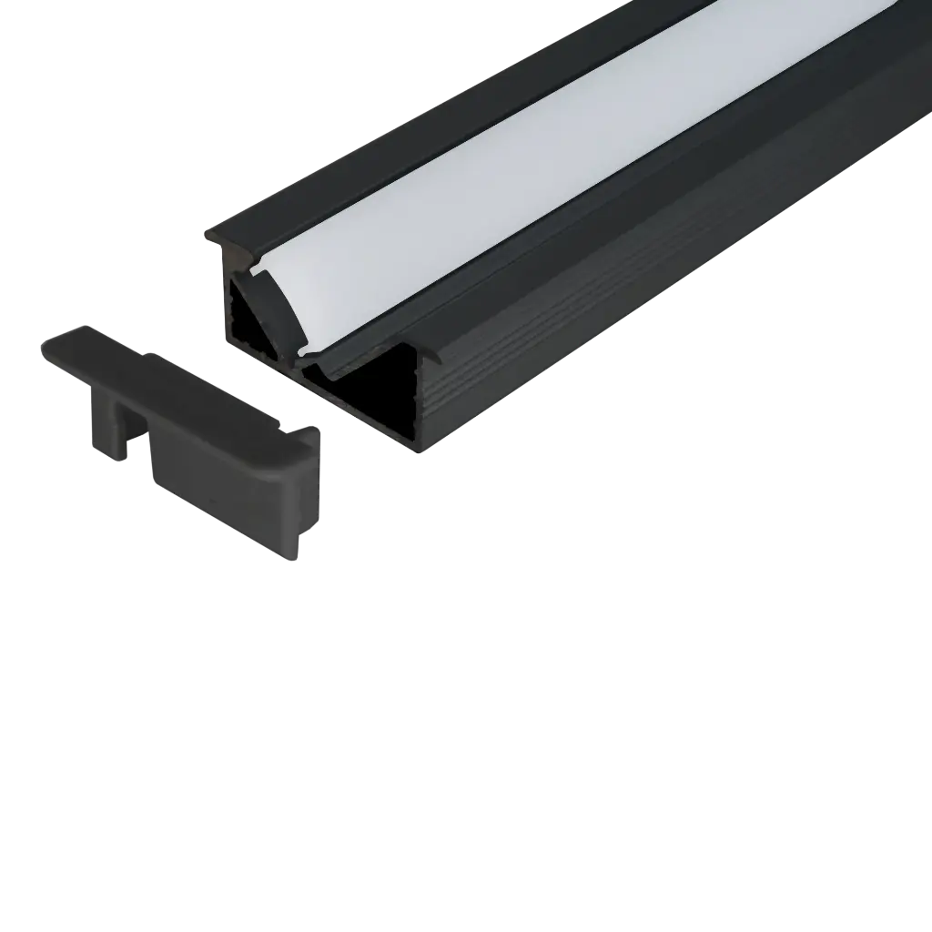 [PAL.074CN.020] KIT Perfil Aluminio 2mt | Angulado Repisas | Cuerpo Negro + Difusor Opalino