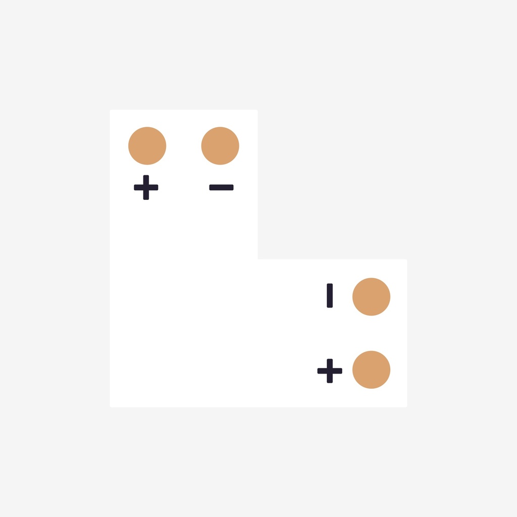 AMPERE ¦ Conector en Angulo  “L” Tira > Tira – Unicolor 2H (PCB Sin Broche)