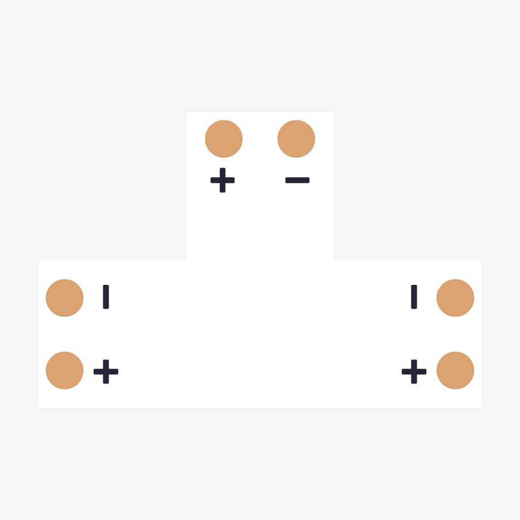 AMPERE ¦ Conector en Angulo “T” Tira > Tira – Unicolor 2H (PCB Sin Broche)