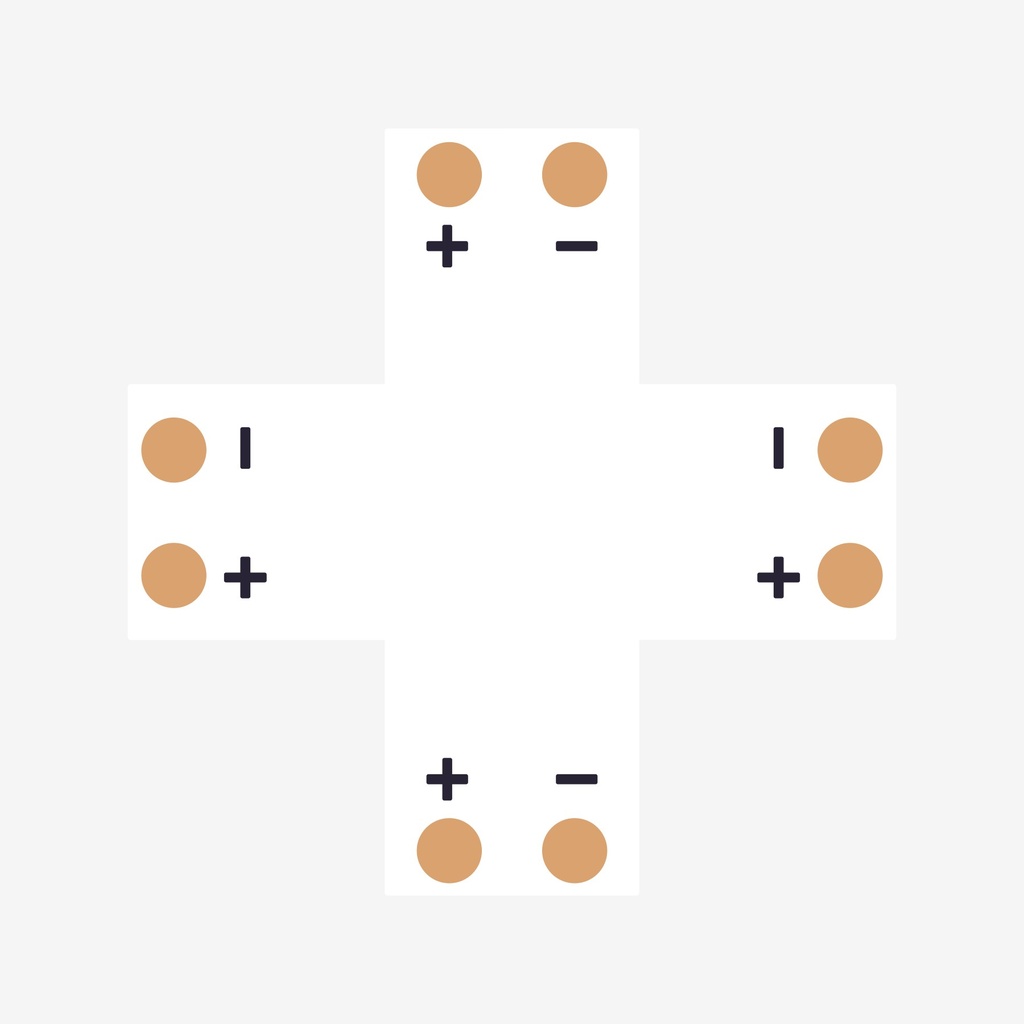 AMPERE ¦ Conector en Angulo “+”Tira > Tira – Unicolor 2H (PCB Sin Broche)