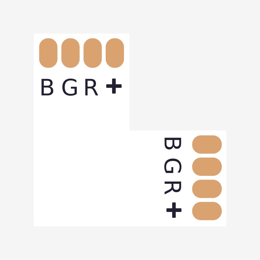 [ACC.001.406] AMPERE ¦ Conector en Angulo  “L” Tira > Tira – RGB 4H (Sin Broche)