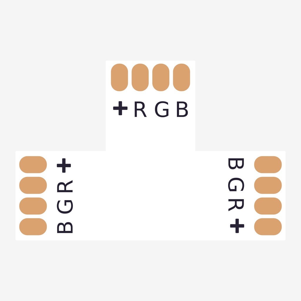 [ACC.001.408] AMPERE ¦ Conector en Angulo “T” Tira > Tira – RGB 4H (Sin Broche)