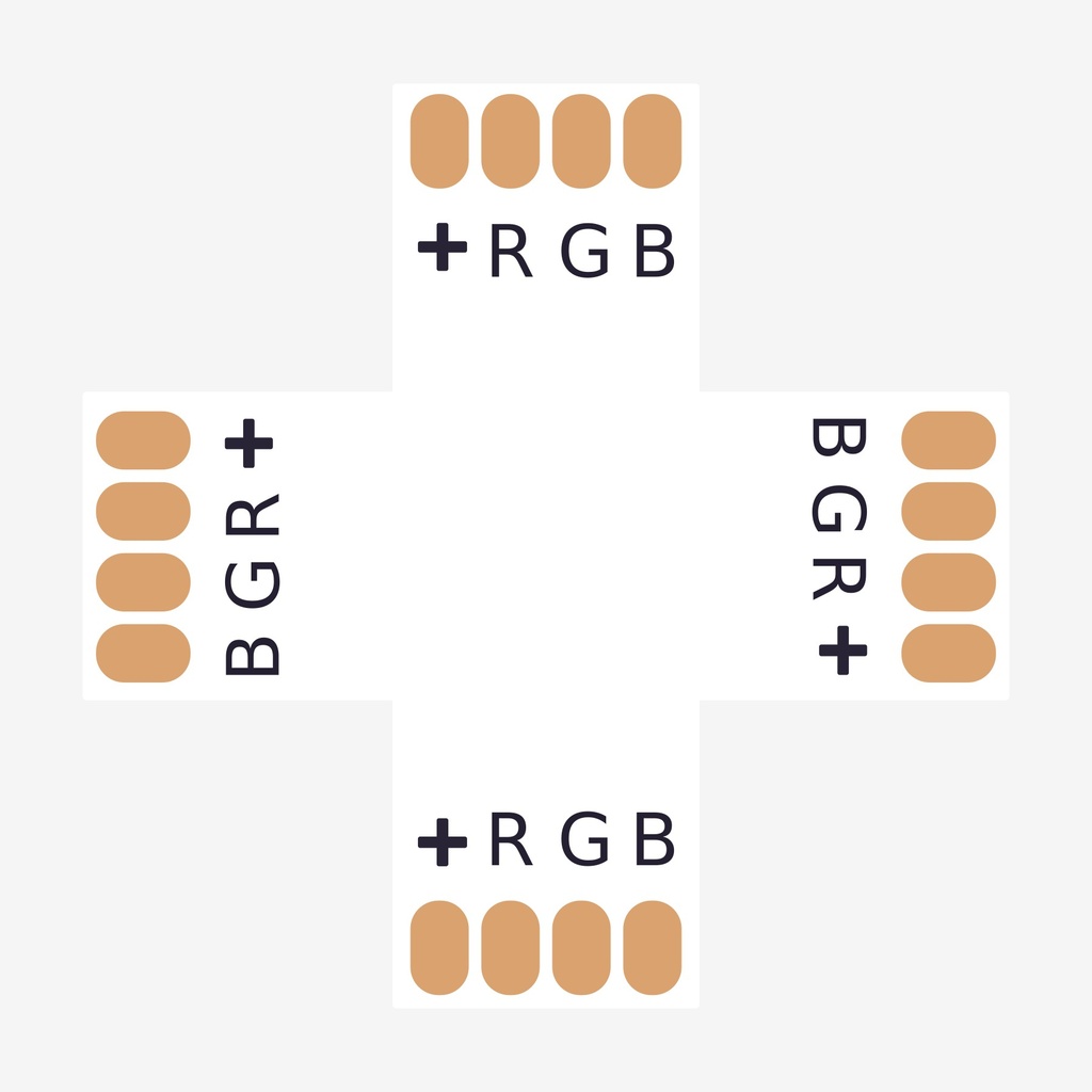 [ACC.001.410] AMPERE ¦ Conector en Angulo “+” Tira > Tira – RGB 4H (Sin Broche)