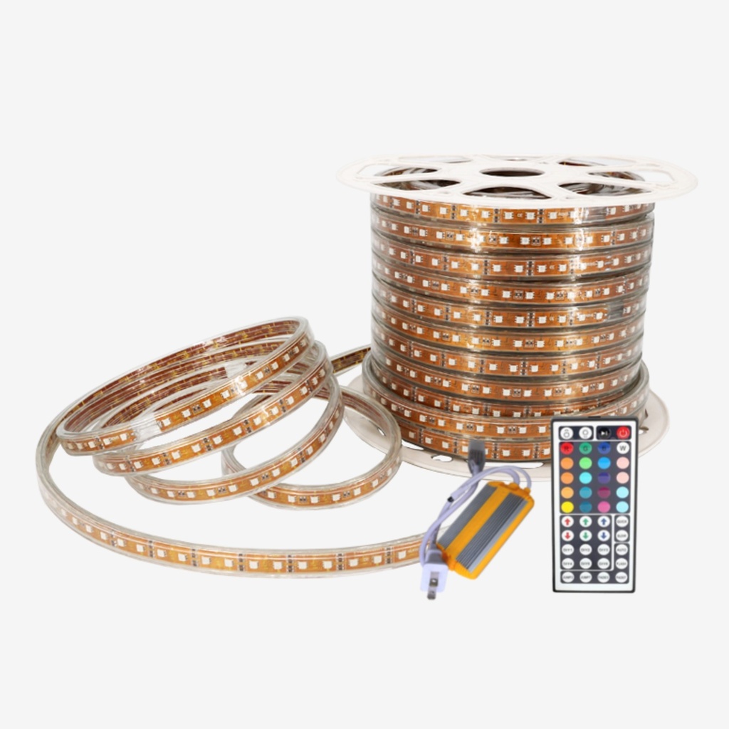 Kit 50m Manguera 60 LED/mt 5050 120V RGB Multicolor IP66.Exteriores 10w/mt (Incluye Controlador)