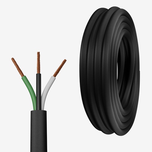[CAB.002.334-R] Rollo 100m | Cable 3 x AWG14 IP65 100% Cobre (Recubierto Negro Uso Rudo)