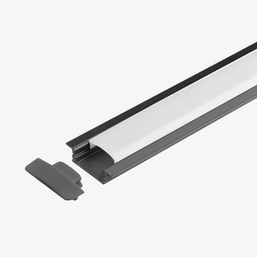 [PAL.011CN.020] KIT Perfil Aluminio 2mt | Empotrable Compacto| Cuerpo Negro + Difusor Opalino