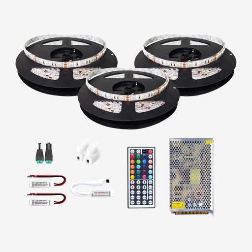 [KTL.001.010-15] KIT 15 Metros – Tira con 60 LED /mt 5050 RGB Multicolor – Con Recubrimiento IP65 12v 5mt