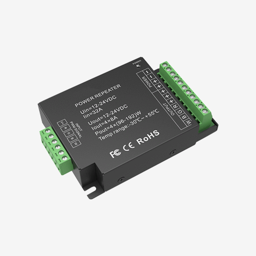 [SCO.072.404] CHROMA | Repetidor RGBW Bajo Voltaje | 12-24V 4x8A – Carcasa Metálica 