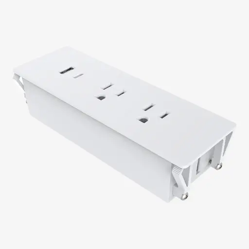 [MCO.010.010] Multicontacto Empotrable Blanco | 3 x 120V 15A | 1xUSB.A + 1xUSB.C 15W | Cable 180cm | Perforacion 150*51mm
