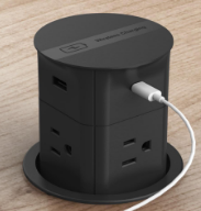 [MCO.010.110] Multicontacto Torre Empotrable PopUp| 4 x 120V 15A | 1xUSB.A + 1xUSB.C (CargaRapida 20W) | Carga Inalambrica 15W | Cable 180cm | Perforación 80mm