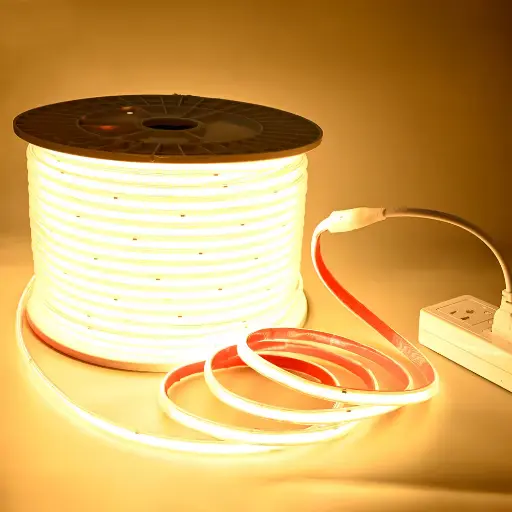 [TDB.3216.022] Tira 20m  "Driverless" 120V  | 296 LED/mt COB Blanco Calido 3000K IP65.Exteriores 10w/mt | Corte 12.5cm FCB:8mm