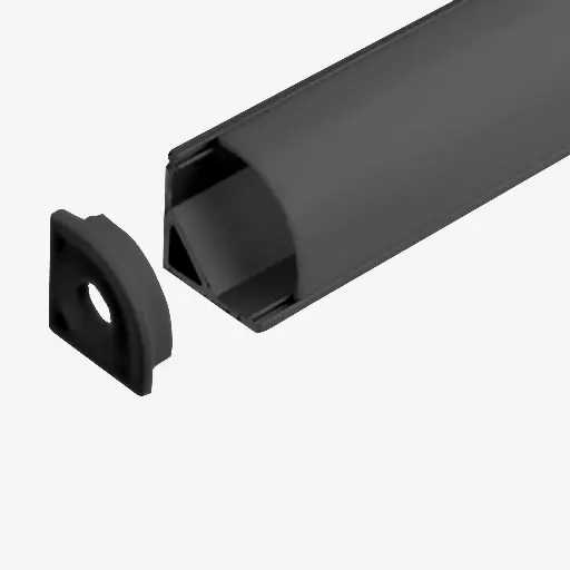[PAL.250N.020] KIT Perfil Aluminio 2mt | Esquinero Curvo | Negro