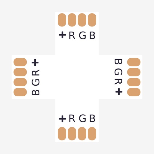 [ACC.001.410] AMPERE ¦ Conector en Angulo “+” Tira > Tira – RGB 4H (Sin Broche)