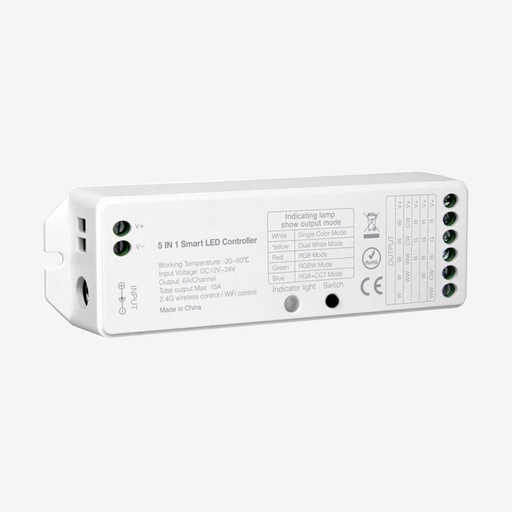 [SCO.051.512] AURA ¦ Controlador 5 en 1 RGB+WW  WIFI (Alexa, Google, Tuya) | 5x5A 12/24v – Sin Remoto