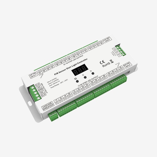 [SCO.051.600] Controlador Dinamico para Escalera Unicolor / SPI | 32x1A 5-24V 960Px | Incluye 2 x Sensor PIR
